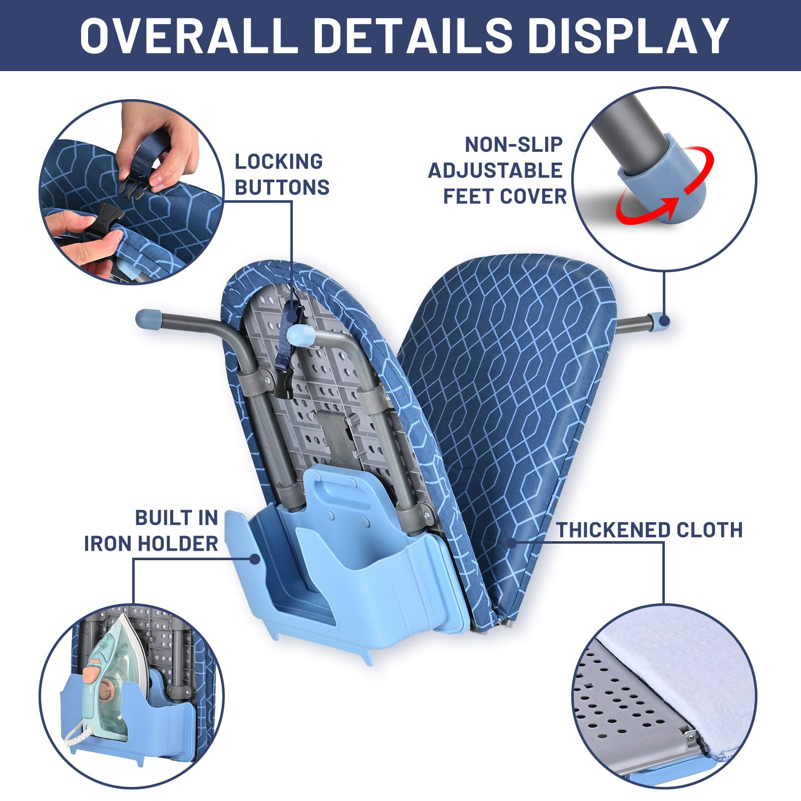 APEXCHASER Ironing Board Small with Iron Holder, Tabletop Small Iron Board with 2 Heat Resistant Ironing Covers, Portable Tabletop Ironing Board with Non-Slip Feet for Home Travel Use