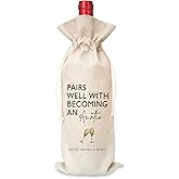 Auntie Wine Gift Bag for Pregnancy & Baby Announcements - Cotton Linen Drawstring Party Favors - 16