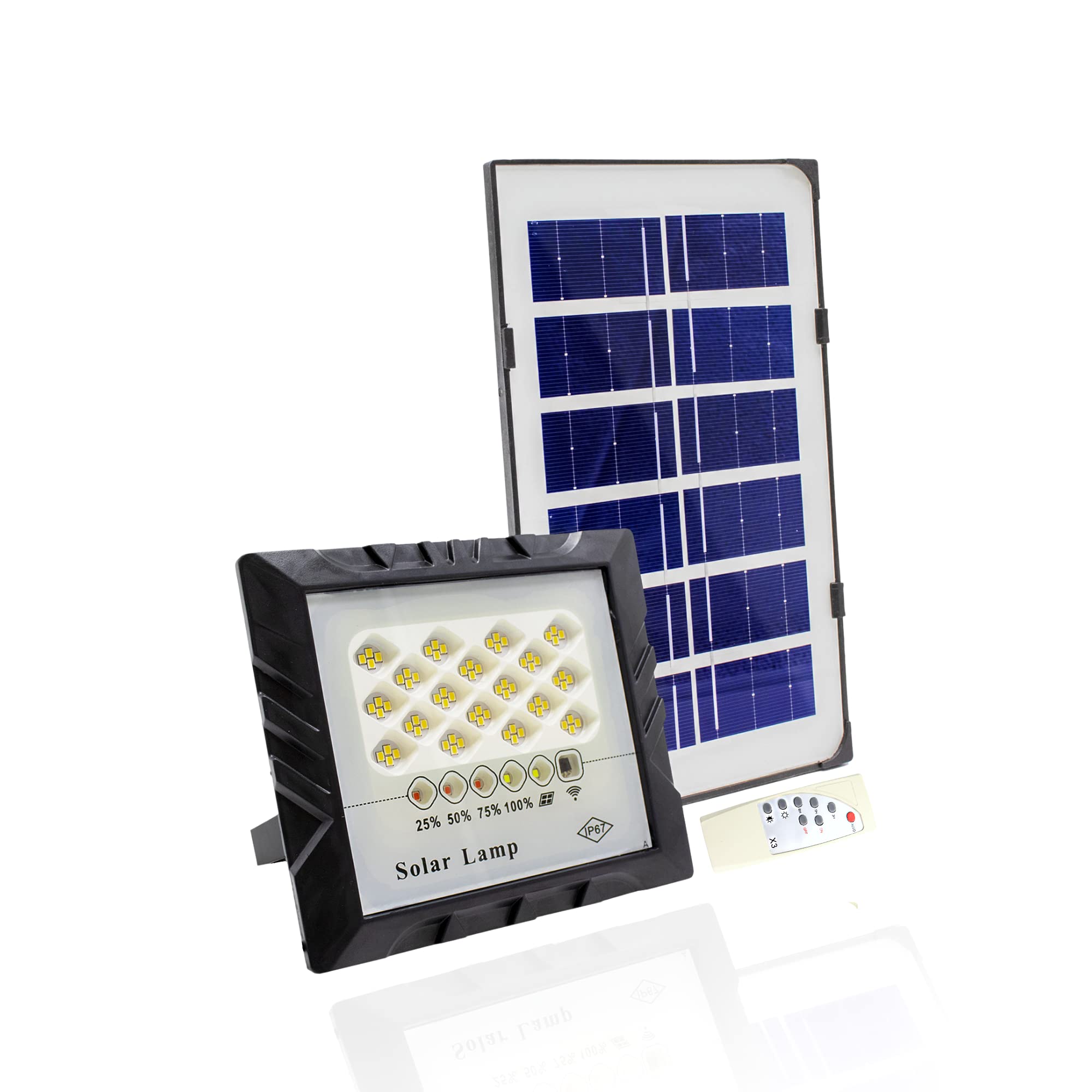 50W 72 LED Solar Outdoor Floodlight + High Conversion Photovoltaic Panel, Remote Control, Automatic Ignition Sensor, IP67 Solar Floodlight for Lighting, Garden, Garage.