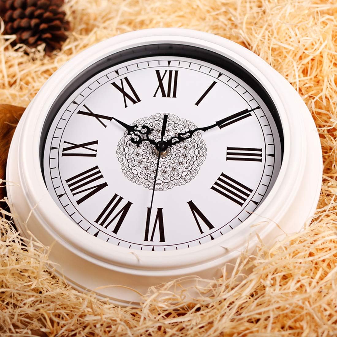 Topkey 12 Inch Wall Clock Silent Non-ticking Vintage Roman Numerals Wall Clocks for Living Room Kitchen Bedroom Home Office (Battery Not Included) - White - Image 4
