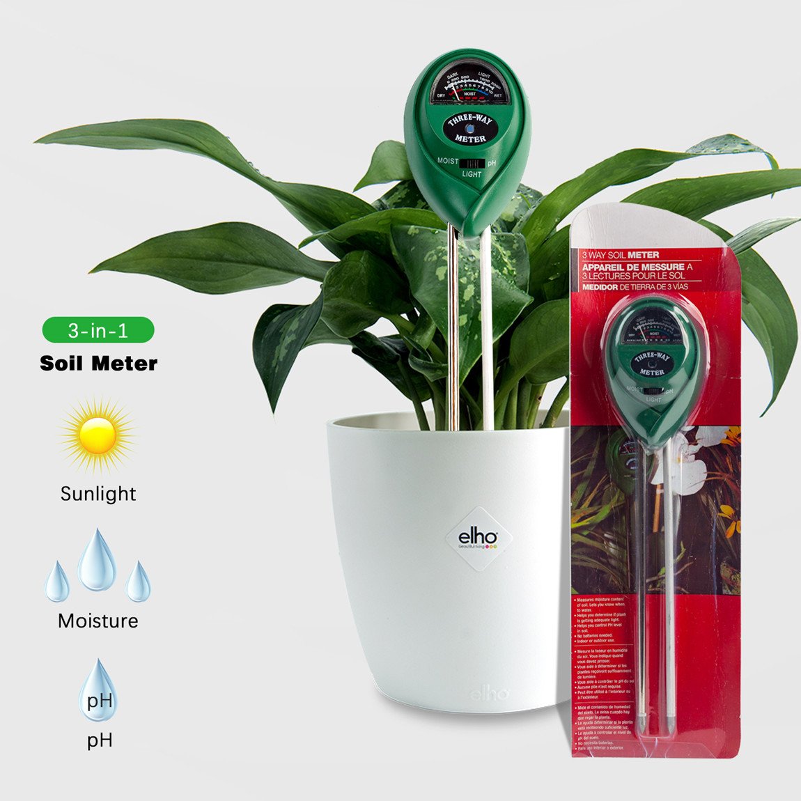 Soil Tester Kits, Three In One Soil Meter With Moisture Light And PH