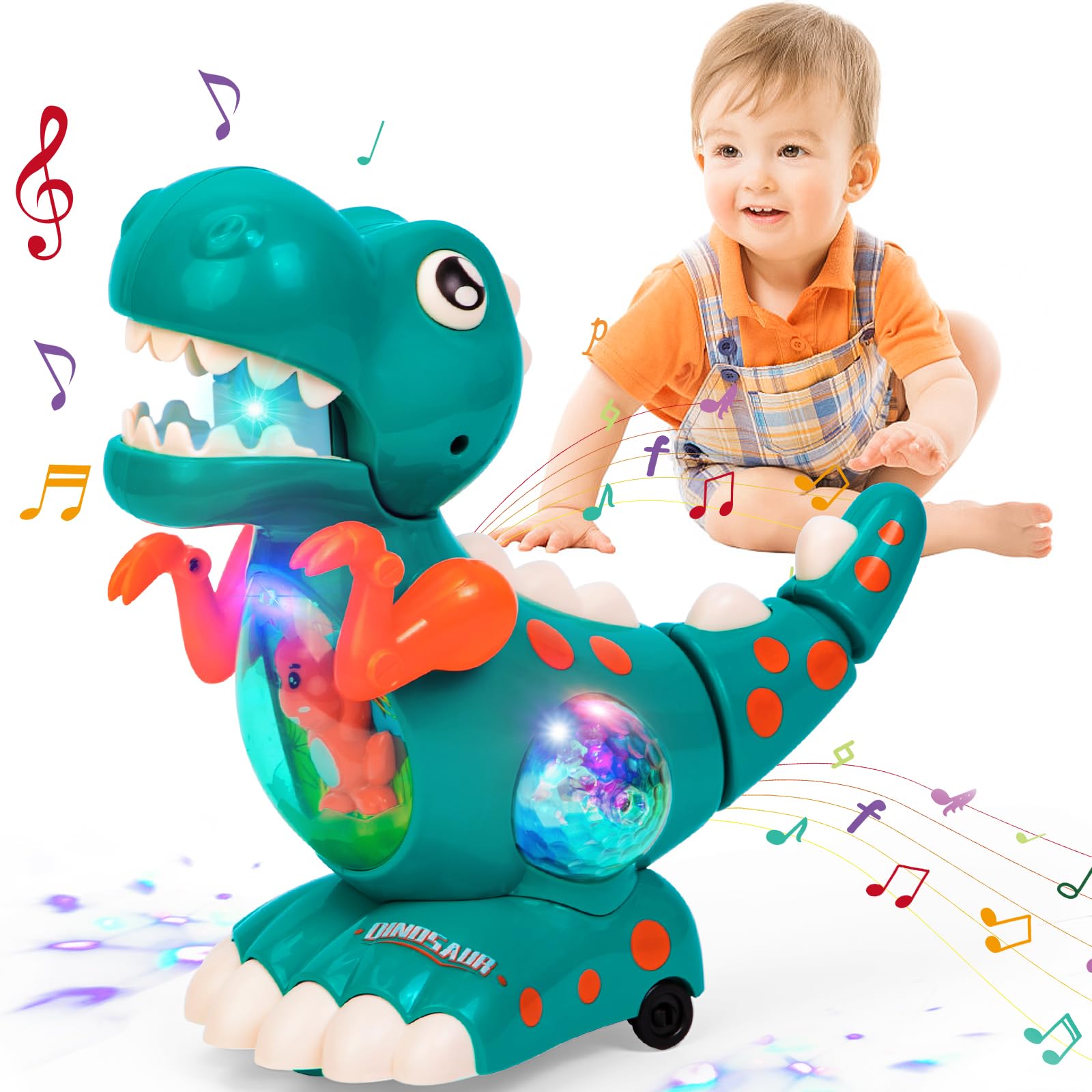 Thedttoy Baby Toys Musical Light Crawling Walking Dinosaur for Boys Girls,Baby Musical Toy Sound Toys Birthday Present Dino Gifts for Kids Toddler(Green)