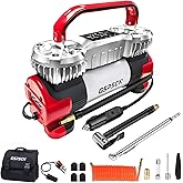 GSPSCN 6X Faster Inflation Digital Dual Cylinder Portable Air Compressor,12V Metal Tire Inflator w/Adapter & Pencil Pressure Gauge 150PSI LED Light丨Heavy Duty Air Pump for Car,Truck,SUV,ORV,RV,Balls