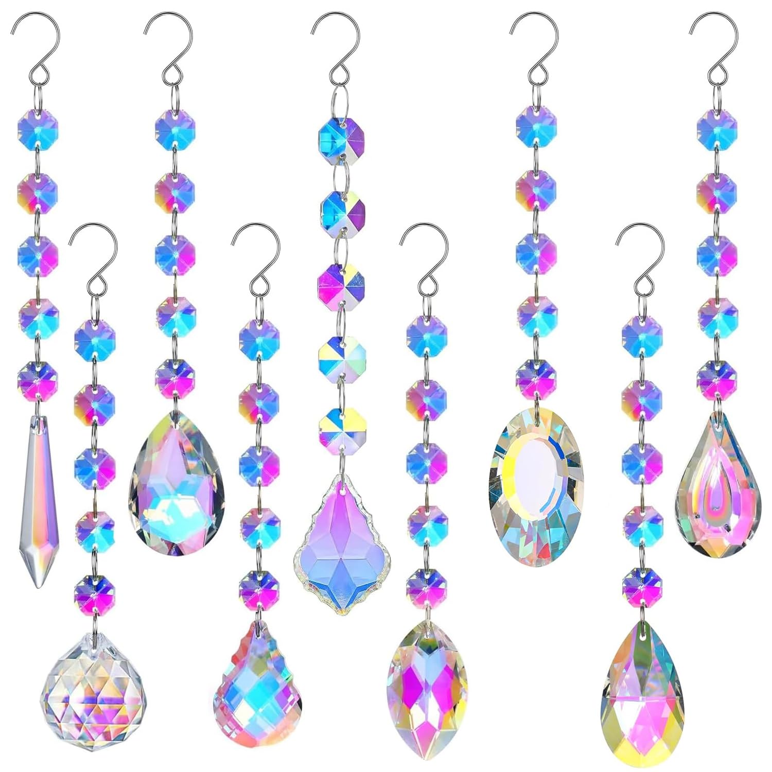 FAURAPMNG 9 Pieces Sun Catchers, Colorful Crystals Suncatcher Prisms Hanging for Window Crystal Ball Prism Rainbow Maker Pendants for Home Office Wedding Party Garden Christmas Tree Decoration