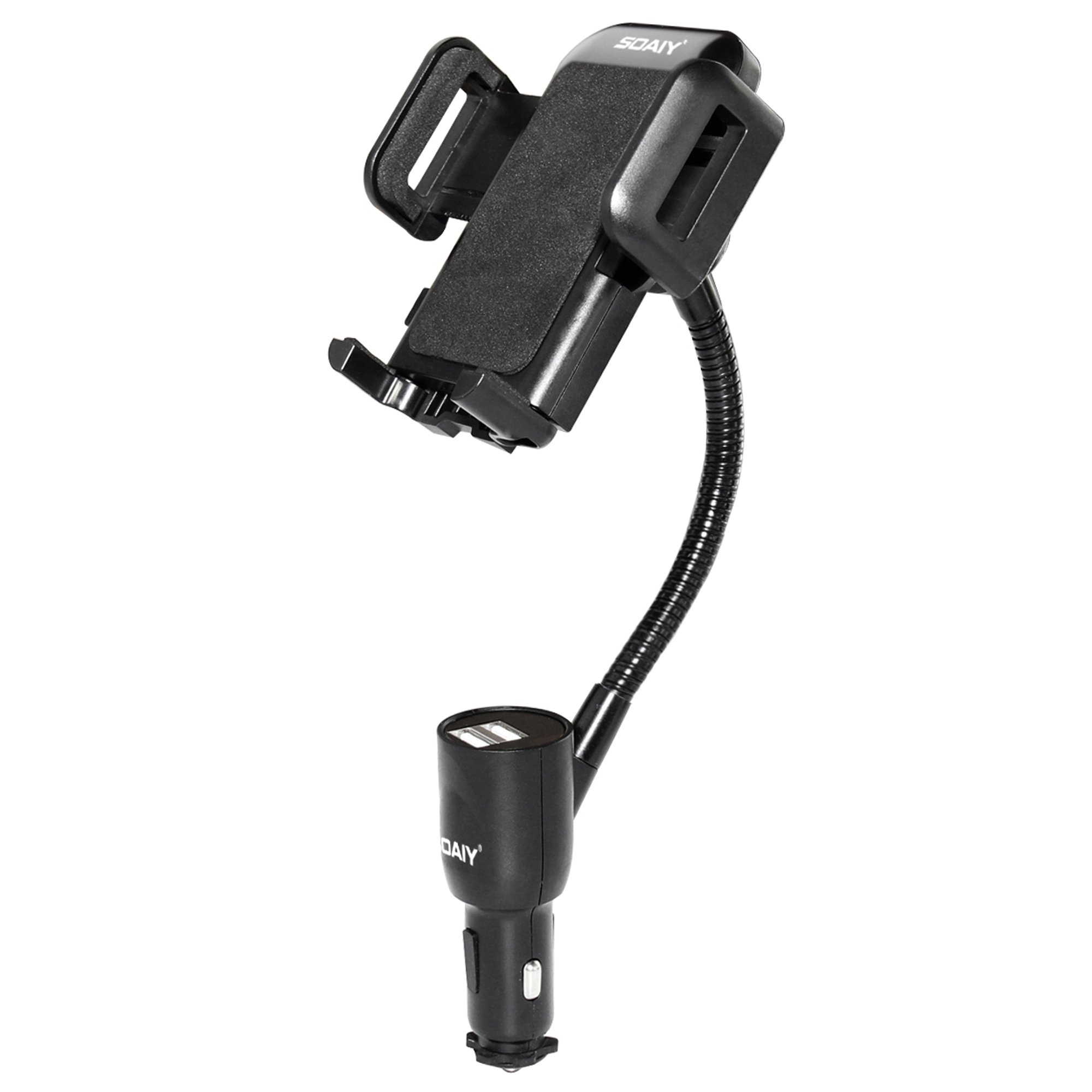 SOAIY 3-in-1 Car Charger Air Vent Mount Holder with Charger, Cigarette Lighter Car Phone Holder Flexible Mount Cradle (Dual USB,3.1A Max),Compatible with Samsung Galaxy S9 S8 Note 8, Xs XR X 8