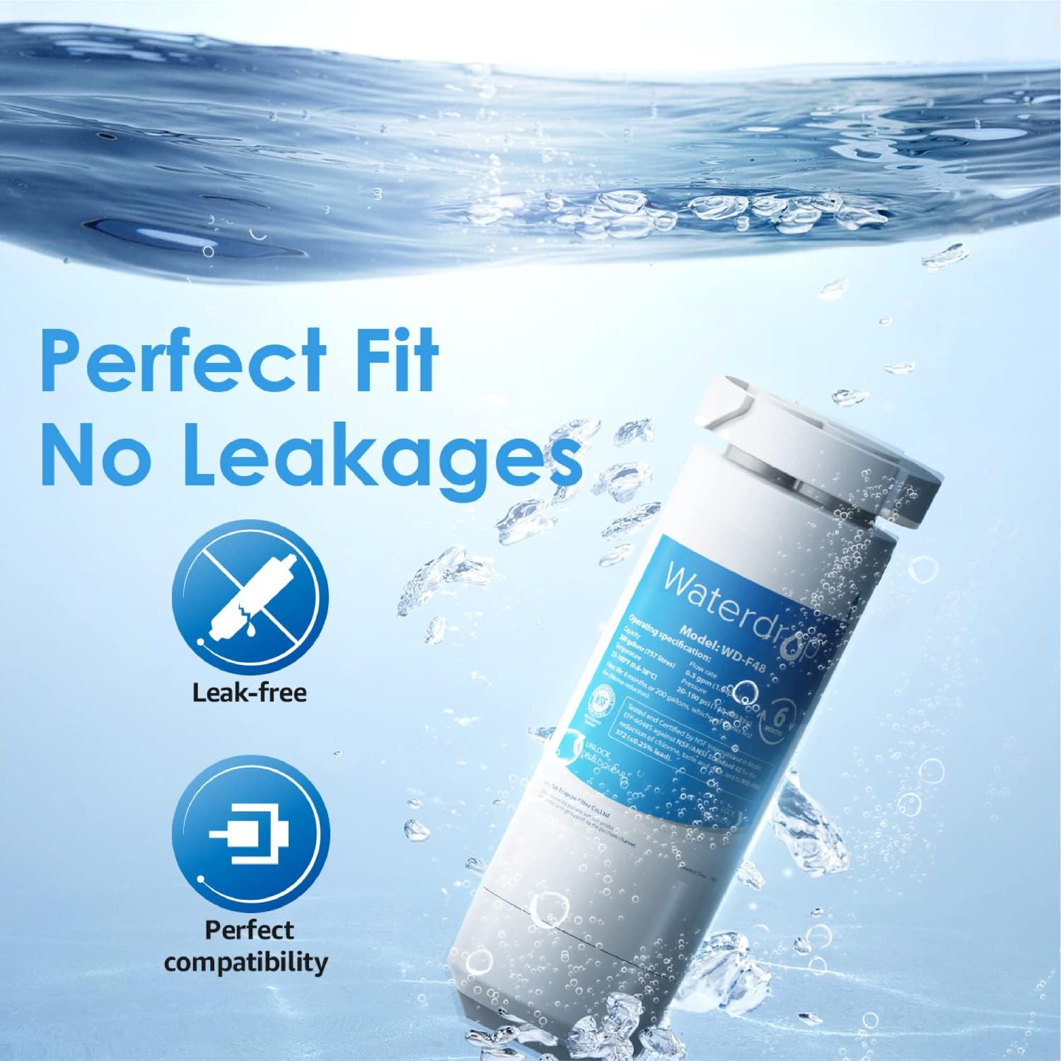 Waterdrop XWF Replacement for GE® XWF Refrigerator, GE® XWF Water Filter, WR17X30702, 3 Filters（Not XWFE®)
