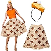 Yearntown Pi Day Women's Pumpkin Pie Tutu Skirt with Funny Pumpkin Pie Food Hat Headband Adult Cosplay Party Accessory