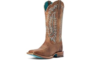 Ariat Womens Frontier Tilley Dapper Tan with Surf Blue Top Western Boot Brown