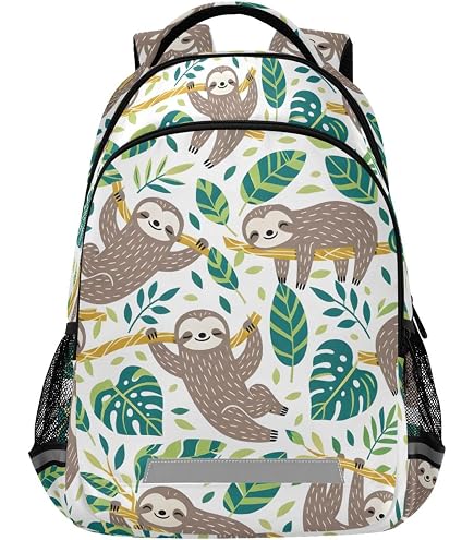 Funny Sloth Backpack Palm Leaves School Shoulder Bag Casual Day Pack Outdoor Durable Bookbag for Girls Boys Teen Work Picnic Travel