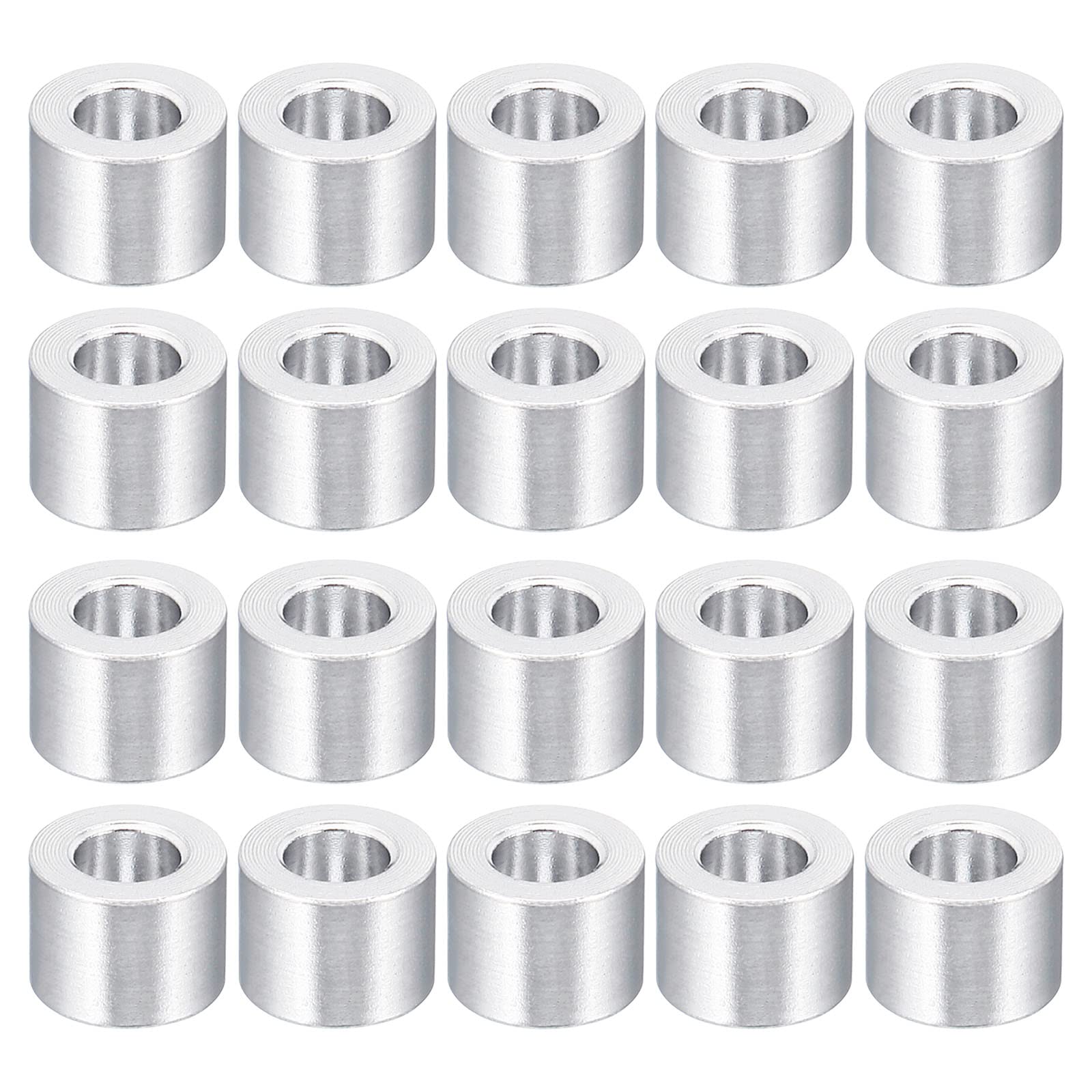 PATIKIL M4 Aluminum Spacer, 20 Pack 4.2mm ID x 8mm OD x 6mm L Metal Spacer Aluminum Round Plain Finish Spacer Screw Standoff for 3/16" or M4 Screw Bolts