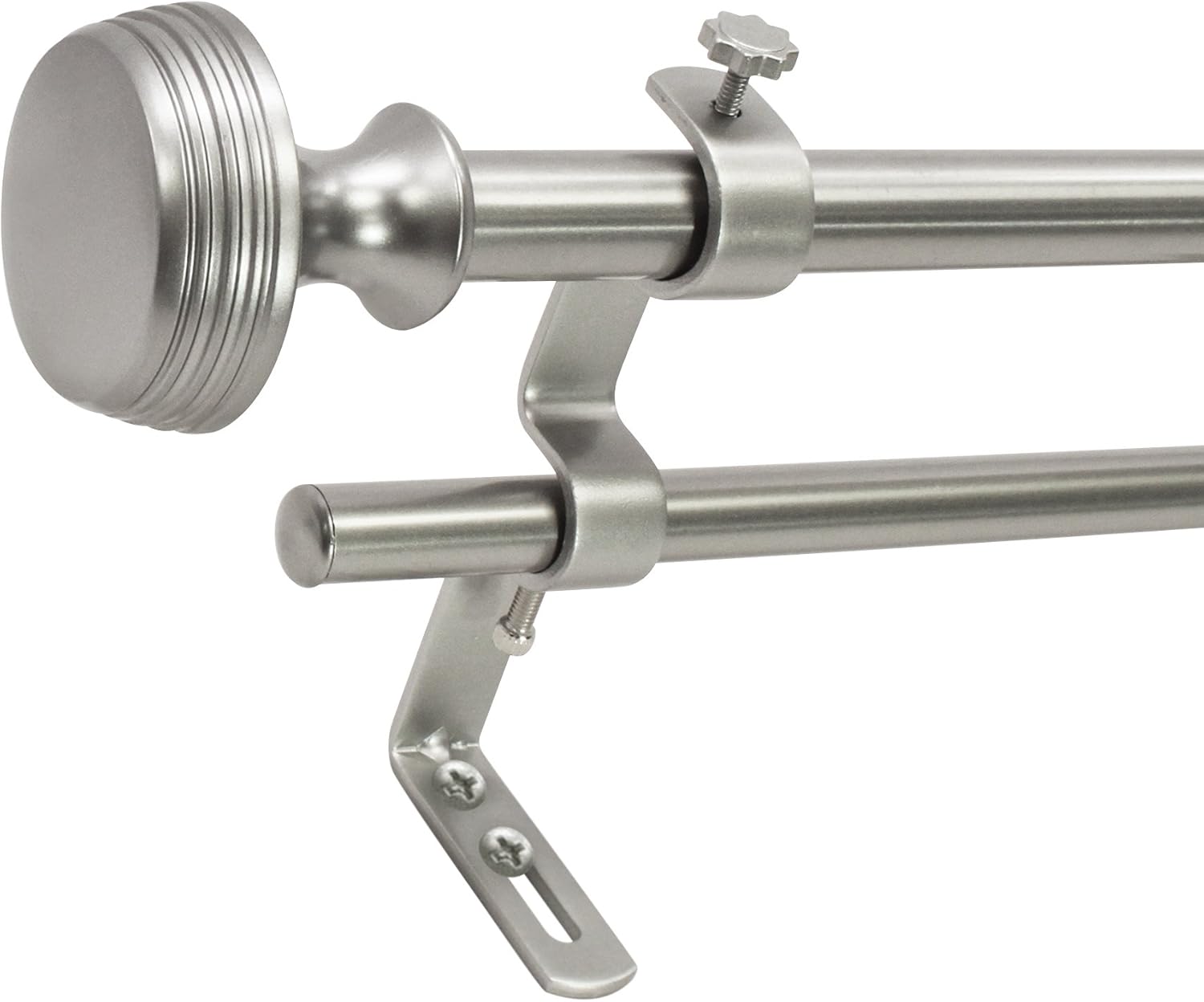 Decopolitan Knob 5/8" Double Curtain Rod Set, 26 to 48 Inches, Antique Silver: Home & Kitchen