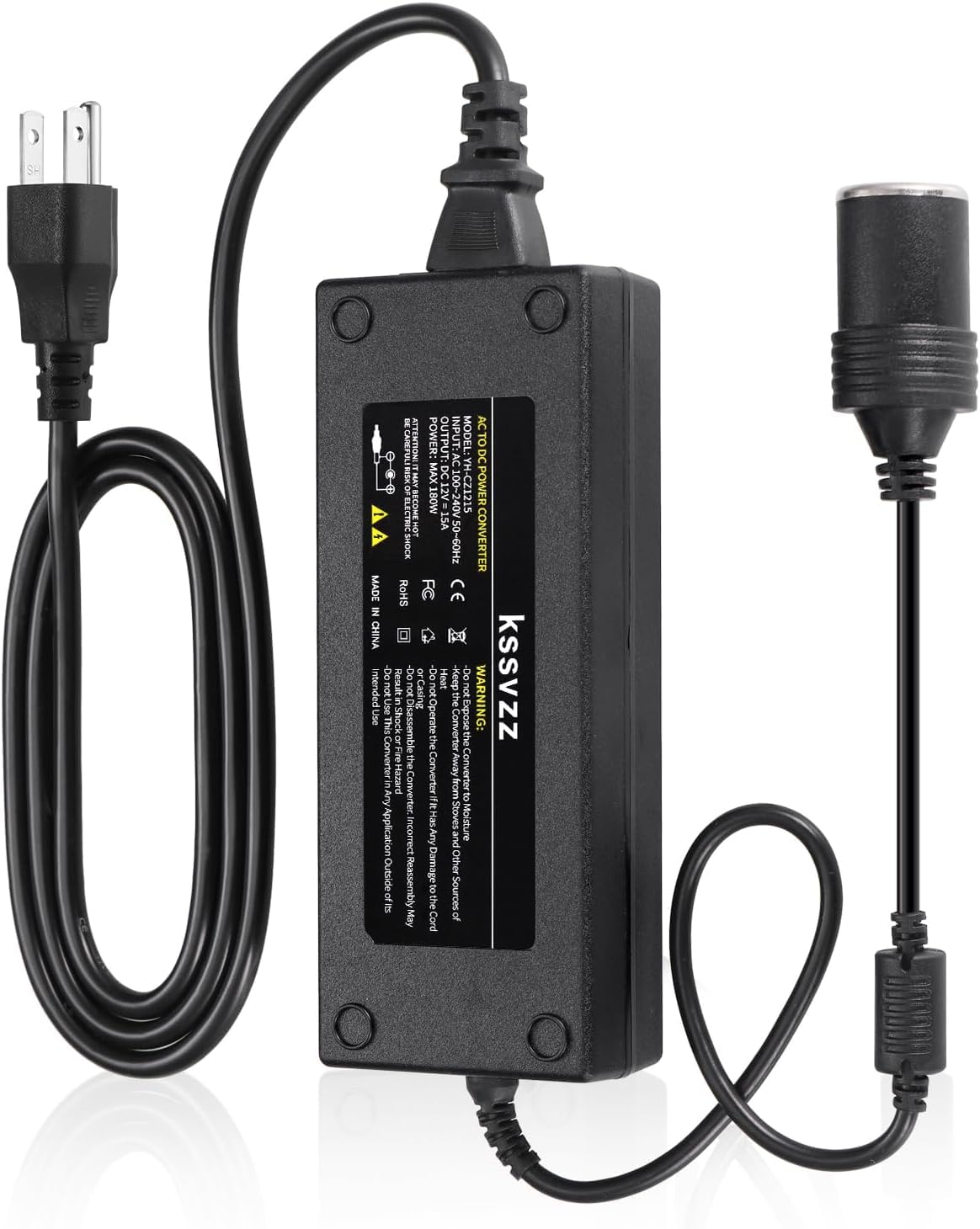 Photo 1 of 180W AC to DC Converter - 110V-240V to 12V/15A Converter, Car Cigarette Lighter Socket AC/DC Power Supply Adapter Transformer for Tire Inflator, Car Refrigerator,Car Vacuum Cleaner