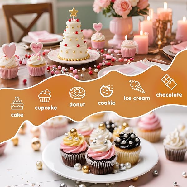VALENTINE EDIBLE PEARL SPRINKLES FOR CAKE DECORATING,4 PACK,5.3OZ,GOLD SILVER WHITE AND BLACK SUGAR PEARLS SPRINKLE MIX,PERFECT FOR CAKE DECORATIONS,BAKING,ICE CREAM,COOKIES,CUPCAKE TOPPER,BIRTHDAY HOLIDAY PARTY WEDDING VALENTINE’S DAY SUPPLIES