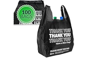 Reli. Thank You Plastic Bags | 100 Pack | (11.5" x 6.5" x 21"), Black | Plastic Bags with Handles | Ideal for Grocery, Shopping, Food Take Out, Restaurants, Small Business