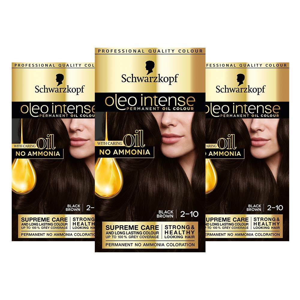 Schwarzkopf Oleo Intense Dark Brown Hair Dye, 3-Pack Permanent Oil Colour, No Ammonia, Covers Greys, Black Brown 2-10