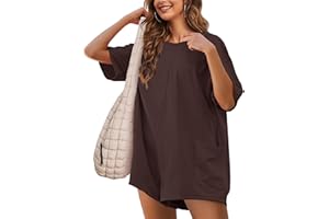 Yeokou Rompers for Women Casual Short Sleeve Oversized Athletic Workout Reversible Hot Shot Tee Romper Deep Pockets