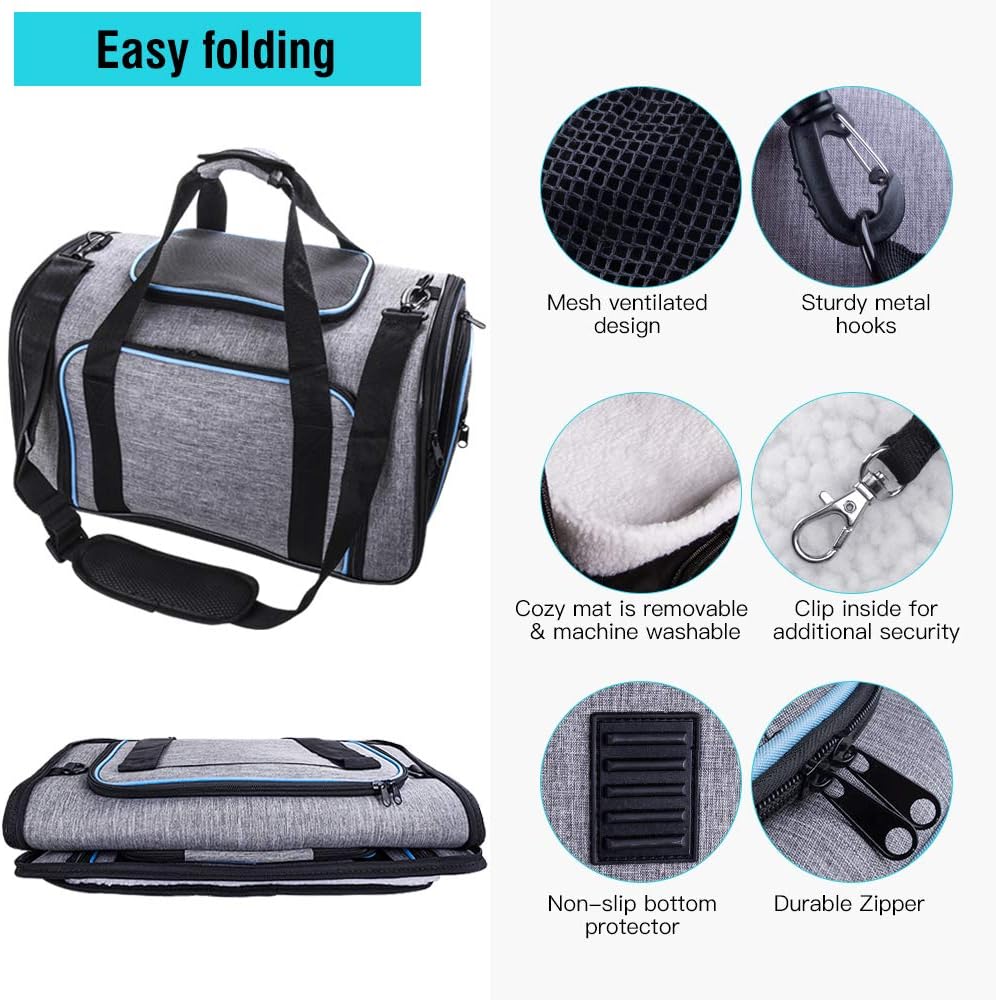 Siivton Pet Carrier Airline Approved, Expandable Soft-Sided Dog Carrier with Fleece Pad for Cats, Foldable Pet Travel Bag Safe and Easy : Pet Supplies