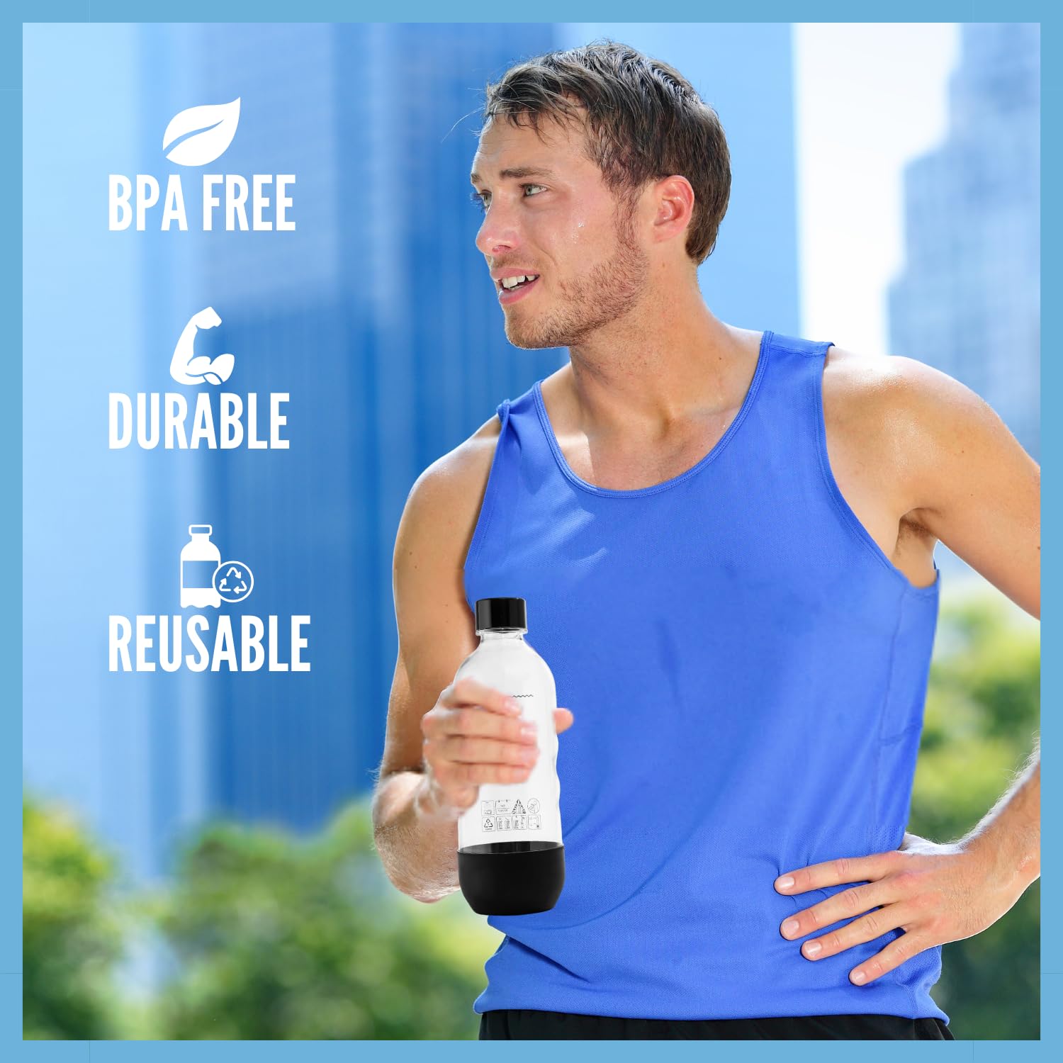 Replacement for SodaStream Bottles Carbonating Sparkling Water Machine 1 Liter (2-Pack, Black)
