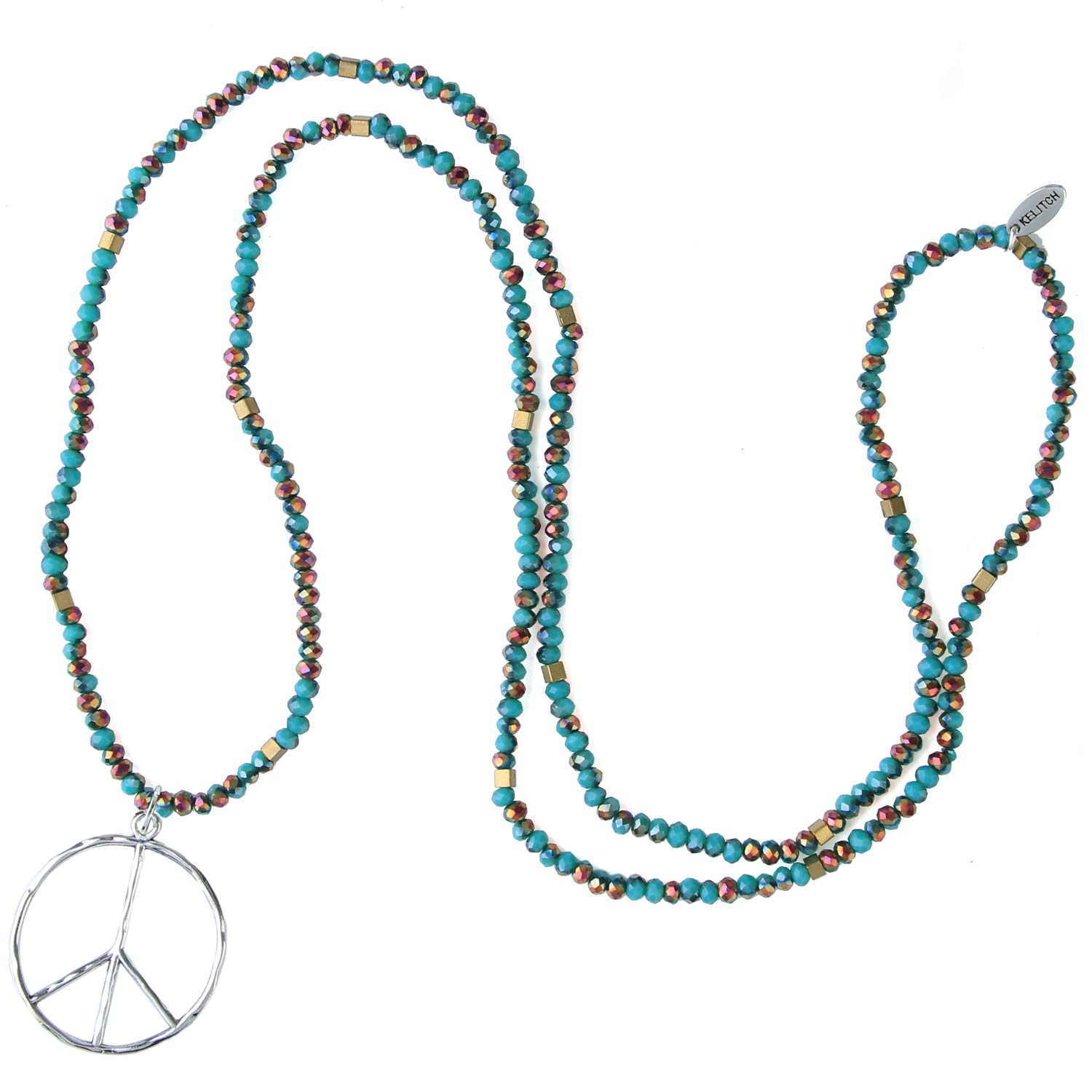 KELITCH Classic Peace Pendant Necklace Love Hippie Frosted Crystal Beaded Necklaces (Green E) — image 1