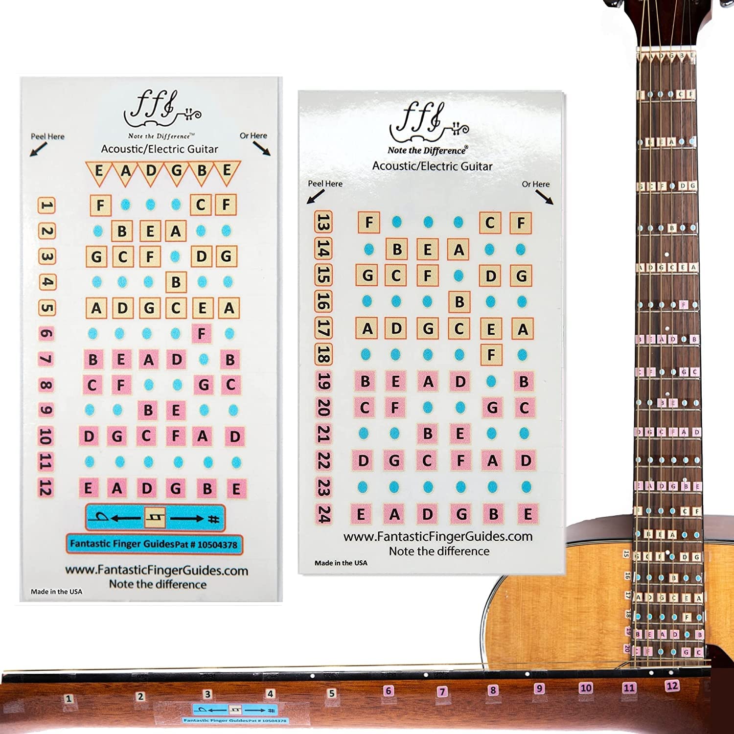 Fantastic Finger Guide for Acoustic & Electric Guitars | Fretboard Stickers | Learn to Play Guitar | Frets 1-24