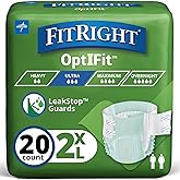FitRight Ultra Adult Diapers, Disposable Incontinence Briefs, Leak-Proof Diaper, Absorbent Briefs for Men and Women, Maximum Protection, 2XL, 60 &ndash; 70 in, 20 Briefs per Bag