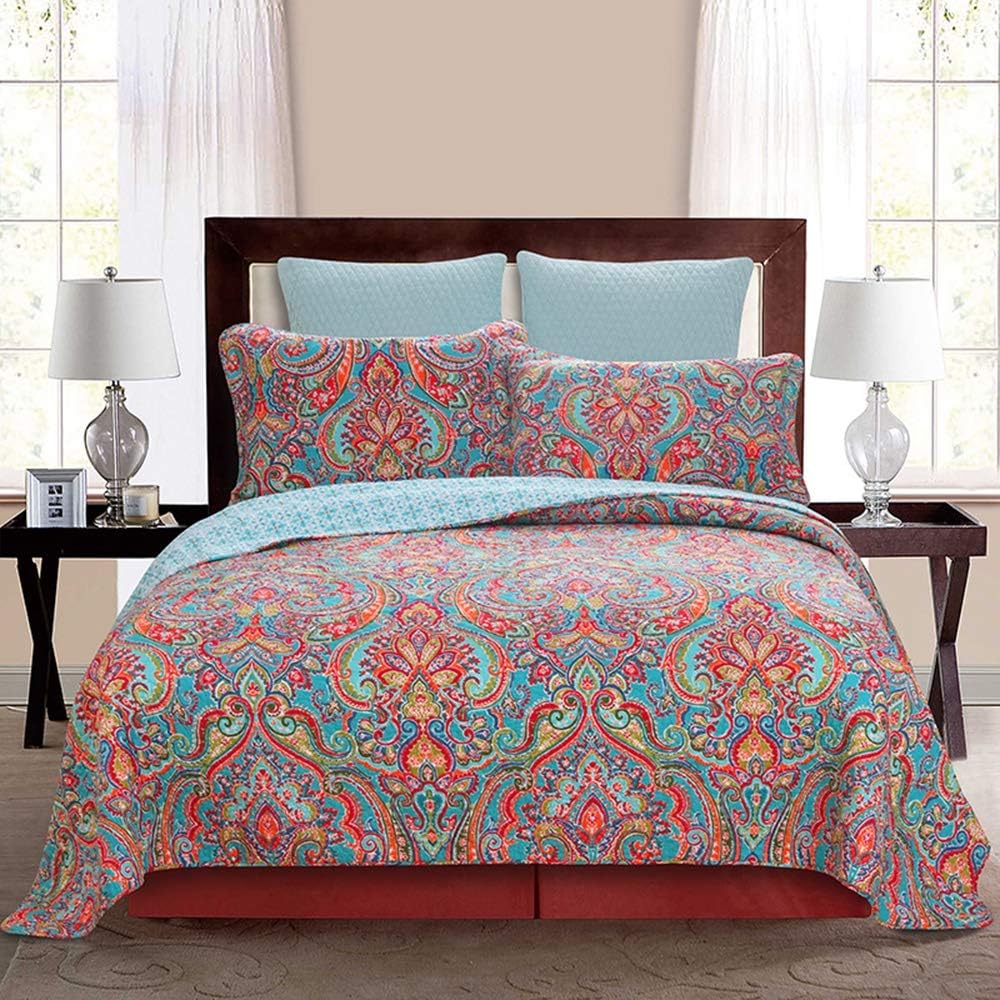 BEDLININGS 3Pcs Lightweight Bedspread King Size Cotton Reversible