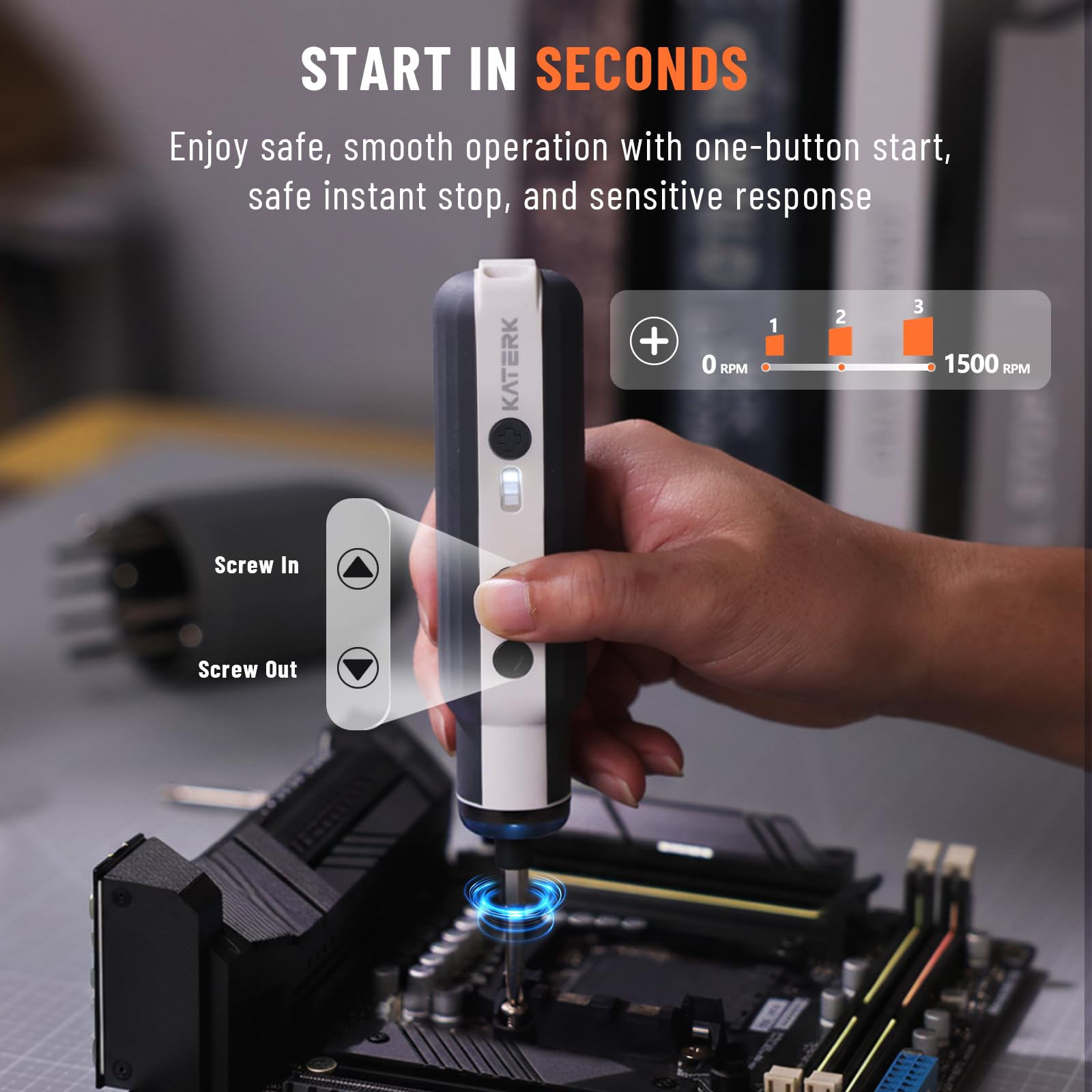 Katerk Electric Screwdriver Set 4v Rechargeable, Cordless Screwdriver 12 S2 Steel Bits, 1500mah USB-C, 3 Torque Settings & Led Light, Portable Power Screw For Furniture Assembly Diy Repair - White