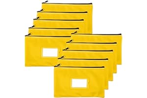 Money Bank Deposit Bag with Zipper | 11x6 inch | Yellow | Durable Leatherette Money Cash Coin Check Wallet Pouch for Men & Women with Framed ID Window and Blank Card | by GIDABRAND (1)