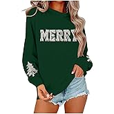 BEIDEFY Christmas Sweatshirt Women Sequin Merry Christmas Long Sleeve Shirt Holiday Crew Neck Pullover Tops