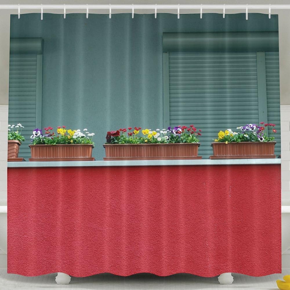 Xoxoai Flower Pots On The Balcony Flower Boxes Balcony Color Red Modern Buildings Fashion Bathroom Curtains 6072inch