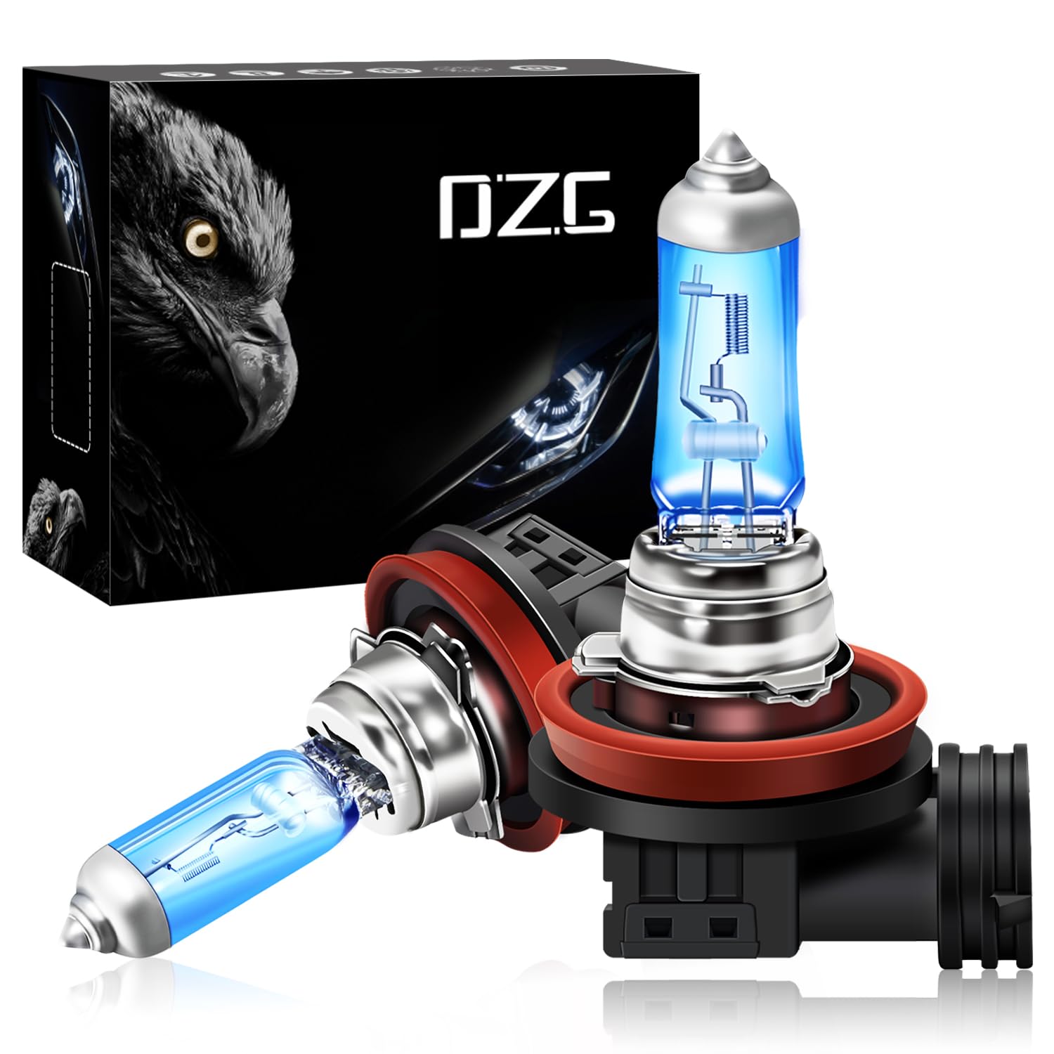 DZG - H8 Halogen Bulbs - 12V 35W Super White Headlight Lamps 5500K Fog Light DRL Angel Eye Bulb, 2 Pieces