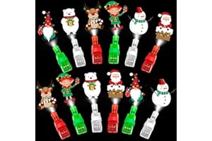 SURCVIO Christmas Party Favors for Kids, 36 Pcs Light Up Finger Lights Glow in The Dark Toys, Christmas Themed for Class Exchange Prizes Goodie Bag Stuffers Party Supplies