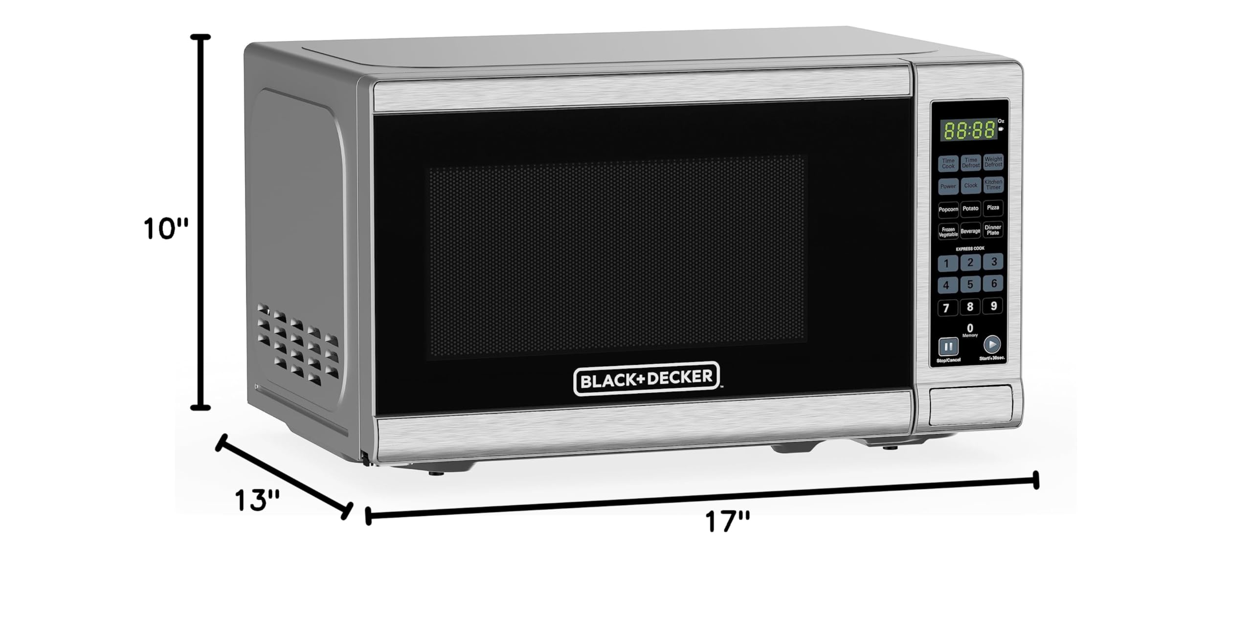 BLACK+DECKER 0.7 Cu. Ft. 700-Watt Compact Countertop Digital Microwave Oven, LED Lighting, Child Lock, Stainless Steel
