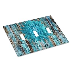Rustic Teal Flower 3 Gang Light Switch Cover Triple