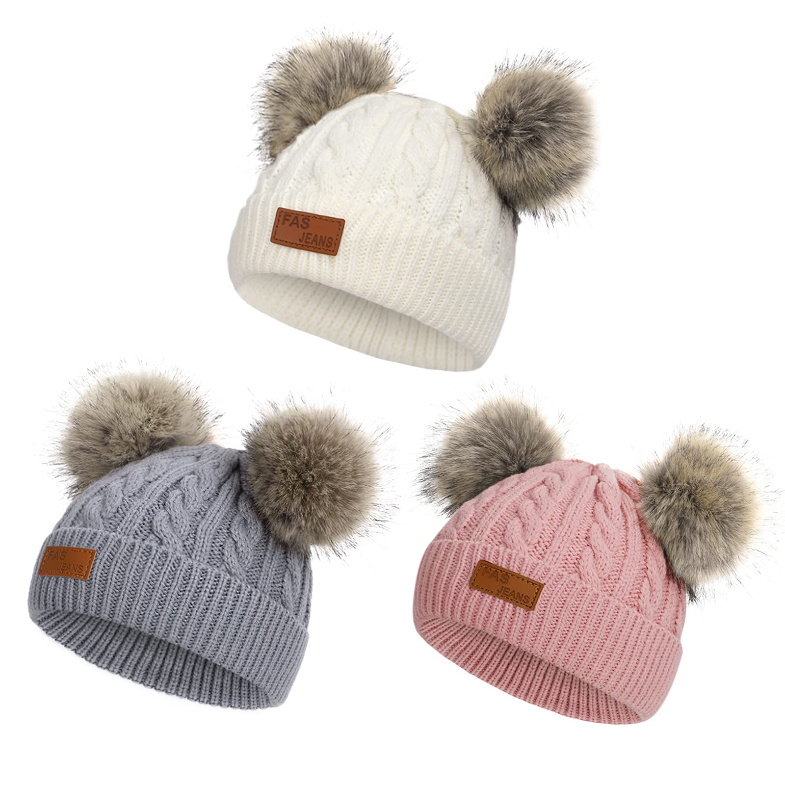 Baby Beanie Hat Double Pom Pom Toddler Beanies Knit