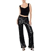 Forever 21 Womens Sequin High-Rise Wide-Leg Pants