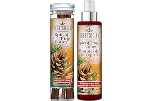 Scentsicles Spiced Pine Cones Scented Christmas Tree Ornaments - 1 Bottle (6 Sticks Total) and 1 Bottle Scent Mister Spray (4 Oz) Multi Pack