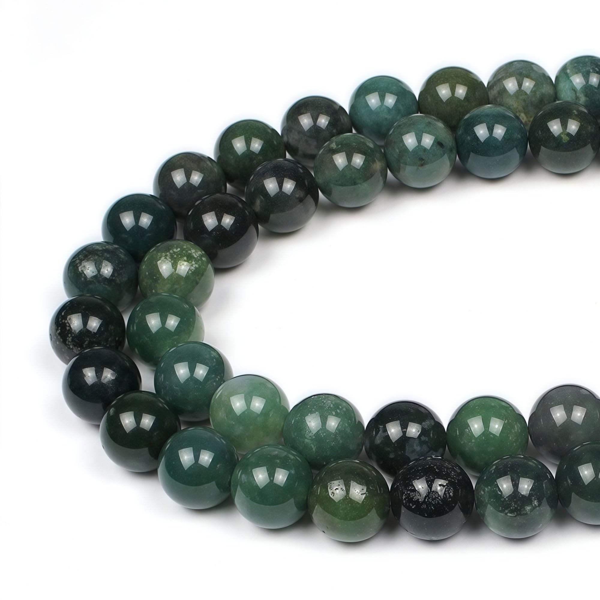 MJDCB Natural Round Stone Beads 10mm Moss Agate Loose Gemstone Beads for Jewelry Making Bracelet Necklace 35pcs