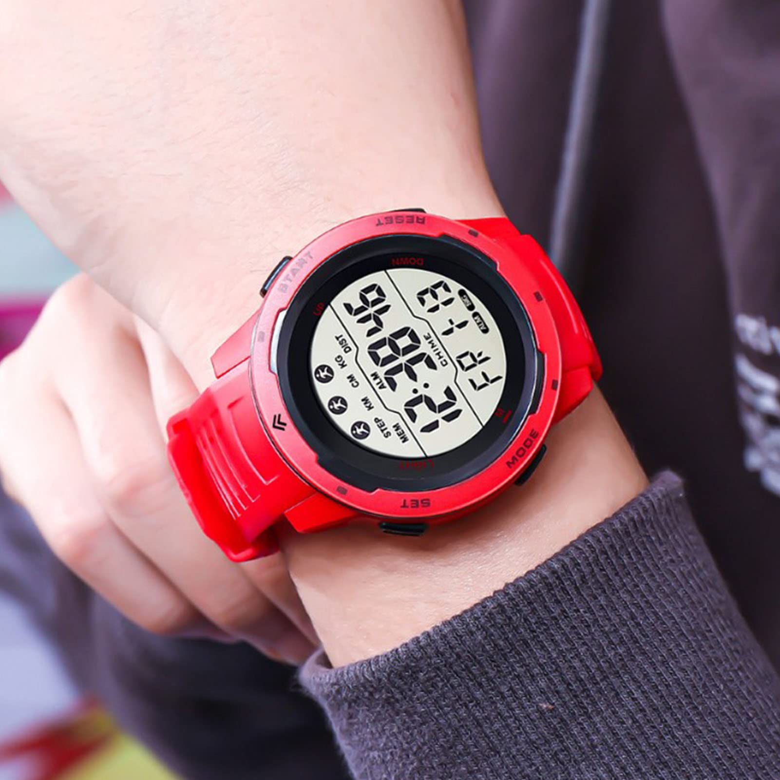 Men's Digital Sports Watch - Luminous, Alarm, Date, Timing, 12/24H System Digital Electronic 50M Waterproof Outdoor Sports Running Watch (Red)