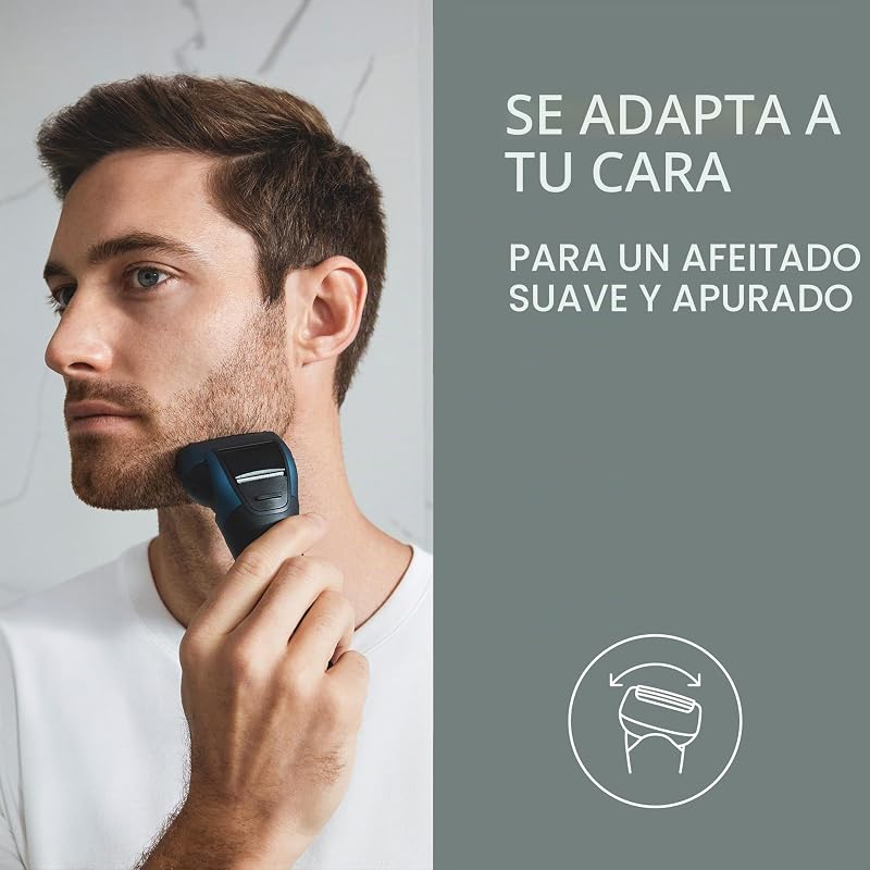 Série 700 ES-ALT4B Barbear Elétrico de 3 lâminas para uso húmido e seco para homens, sem fios, impermeável, sensor responsivo, cabeça flexível, aparador, empunhadura ergonómica, azul