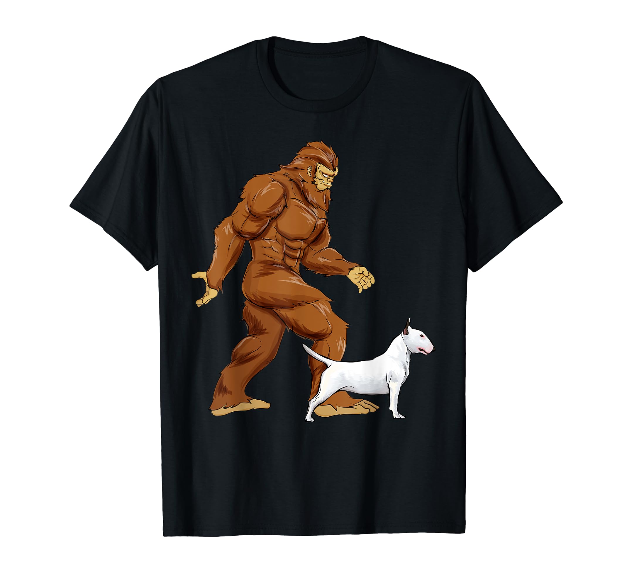 Funny Bigfoot Walking Bull Terrier Sasquatch Dog T-Shirt