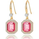 EVEVIC Austrian Crystal Halo Octagon Drop Dangle Earrings for Women 14K Rose Gold Plated Jewelry Gifts for Women