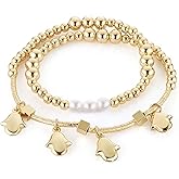 HZMAN Gold Bracelets for Women 14K Gold Beaded Stackable Bracelets for Women Layer Charm Bracelet