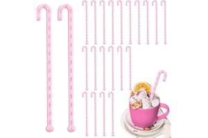 SiliFine 30 Pcs Christmas Coffee Stirrers Candy Cane Swizzle Sticks Coffee Bar Decoration Hot Cocoa Plastic Cocktails Drink Stirrers Reusable Beverage Stir Gifts for Xmas Party Supply (Pink, White)