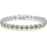 ETERMBOL Birthstone Tennis Bracelets for Women Birthday Gifts 925 Sterling Silver Hexagon White Gold Bracelets Round Cut 5A Cubic Zirconia Prong Setting 7 Inch Anniversary Jewelry Gift