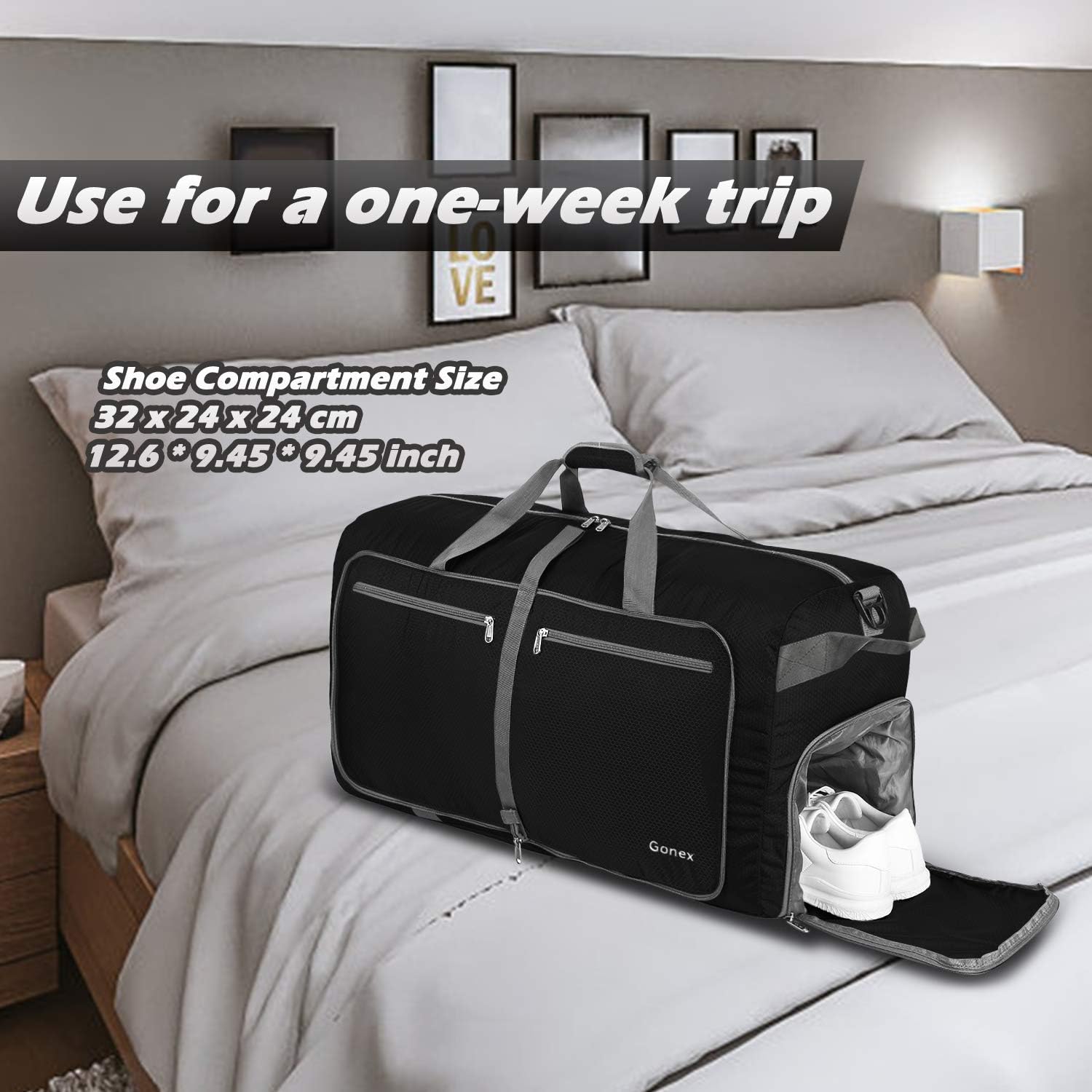 Gonex 100L Packable Travel Duffle Bag, Extra Large Luggage Duffel (Black): Clothing
