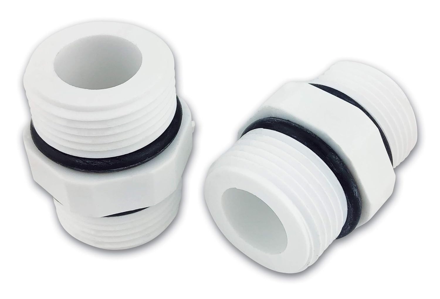 Finerfilters 3/4" x 3/4" Male Threaded Hex Nipple Plastic Fittings x2, White