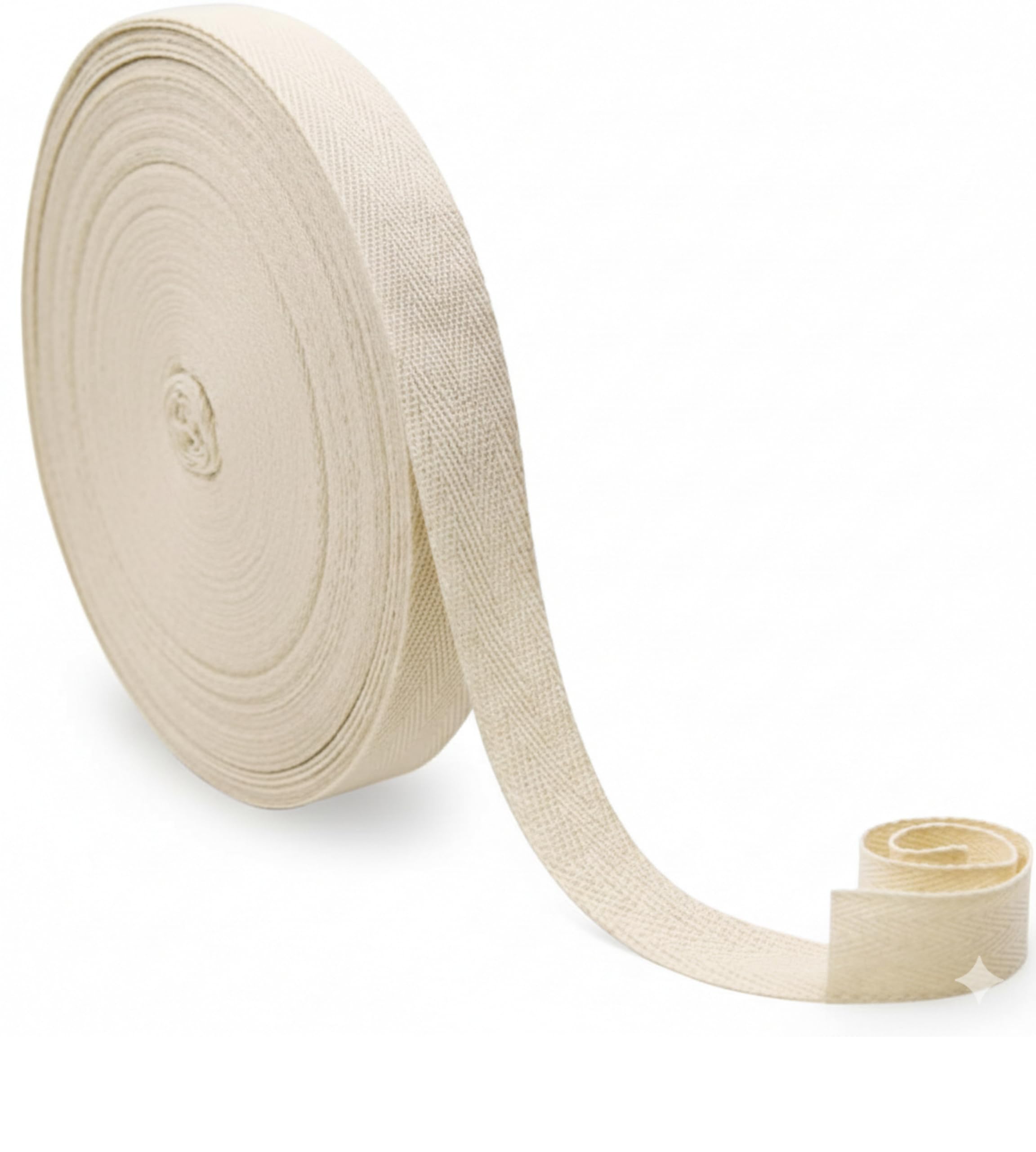 19mm 100% Natural Cotton Twill Tape 50 Metre Bulk Soft Cotton Webbing Roll (Natural White)