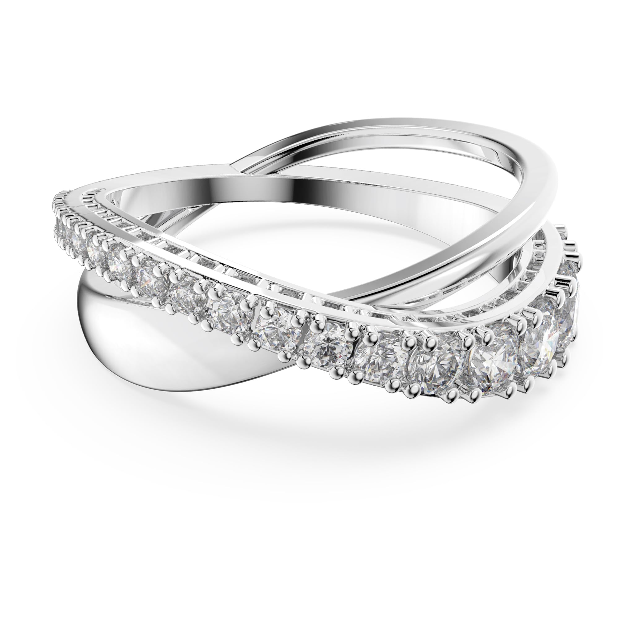 Swarovski Twist ring, White, Rhodium plated, 50