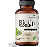 Futurebiotics Biotin 10,000 MCG High Potency Tablets Supports Healthy Hair, Skin & Nails & Energy Production, Non-GMO, 360 Vegetarian Tablets